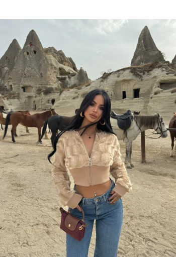 Bej Bambu Korse Kürk