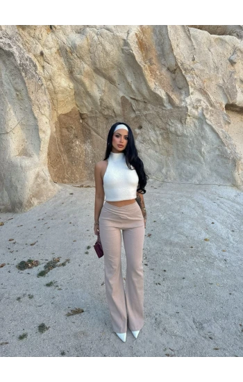 Bej Bel Büzgülü İspanyol Pantolon