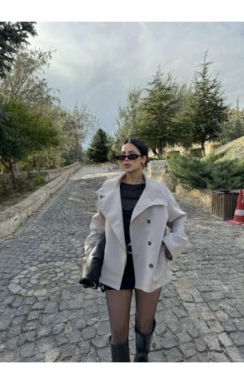 Bej Dik Yaka Trençkot