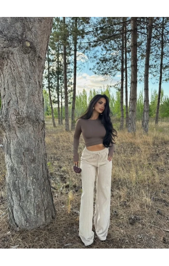 Bej Kalın Fitilli Kaşkorse Pantolon