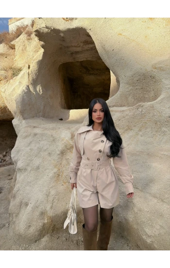 Bej Şortlu Trenç Tulum