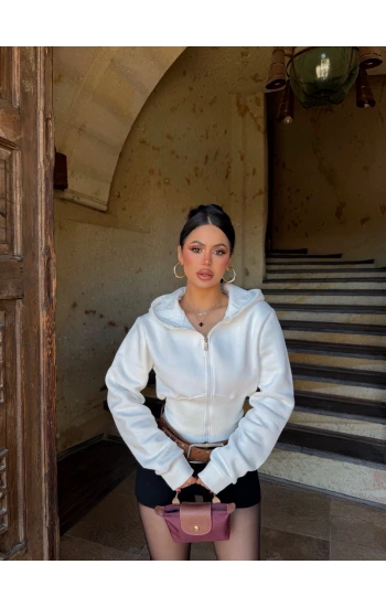 Beyaz Bel Korseli Şardonlu Sweat