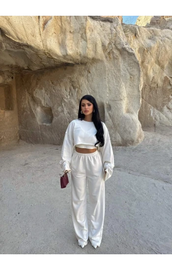 Beyaz Comfort Eşofman Üçlü Takım