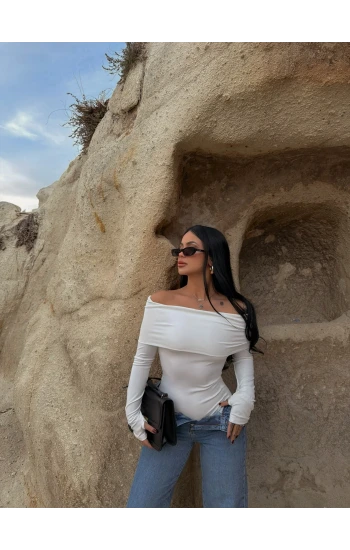 Beyaz Katlamalı Madonna Bodysuit