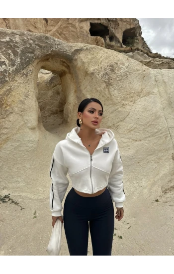 Beyaz Kol Biyeli Logo Sweat