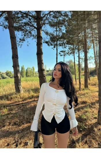 Beyaz Kolları Volanlı Sun Crop