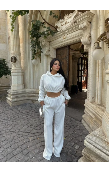 Beyaz Simli Ottoman İkili Takım