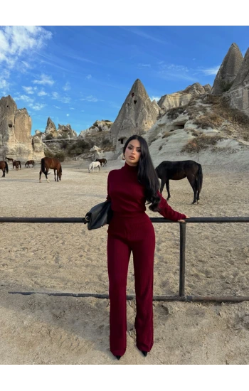 Bordo Balıkçı Yaka Basic Triko Takım