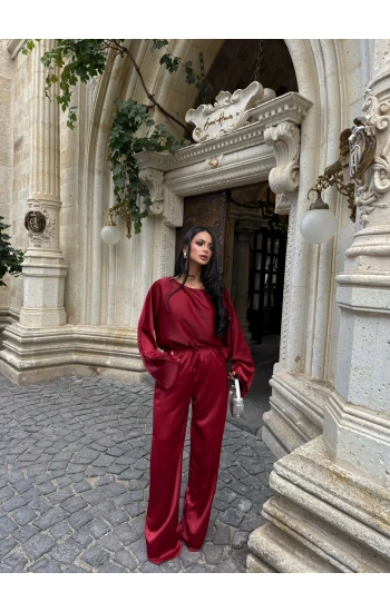 Bordo Basic Saten İkili Takım