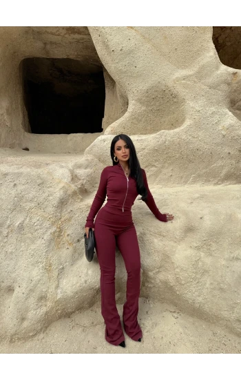 Bordo Çift Fermuarlı İspanyol İkili Takım