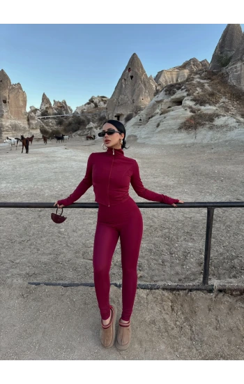 Bordo Dalgıç Fermuarlı Üçlü Takım