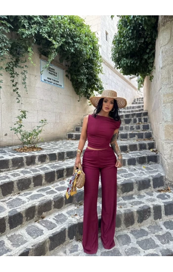 Bordo Kayık Yaka Compact İkili Takım