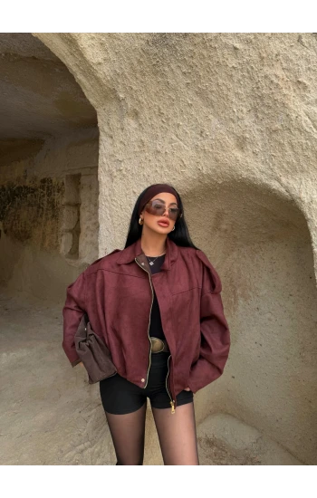 Bordo Süet Oversize Bomber Mont