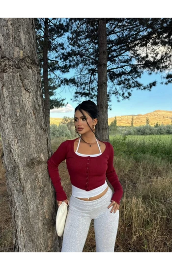 Bordo Twist Çıtçıtlı Crop Set