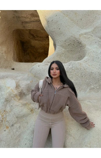 Camel Kanguru Cep Peluş Ceket