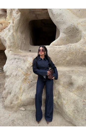 Çift Fermuarlı Denim Takım