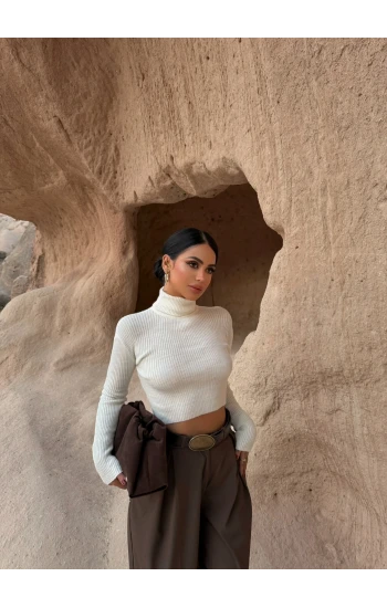 Ekru Balıkçı Yaka Basic Triko