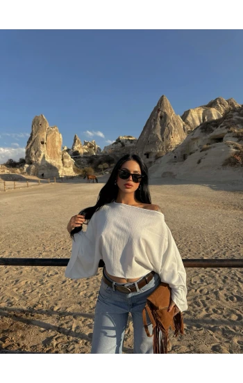 Ekru Rust Yarasa Bluz