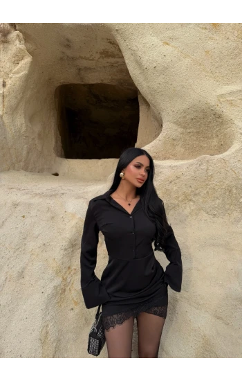 Eteği Güpürlü Gömlek Elbise