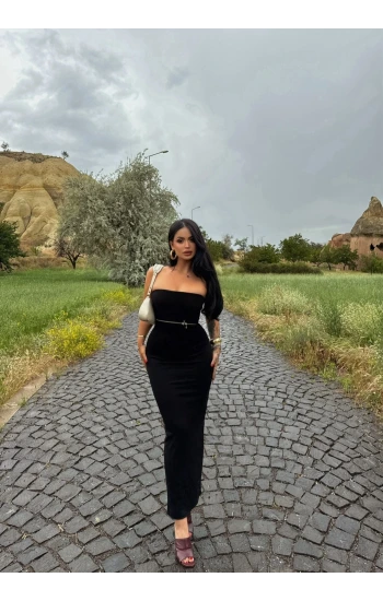 Göğüs Fermuarlı Straplez Elbise