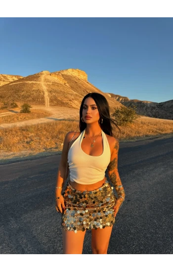 Gold Pul Payetli Mini Etek
