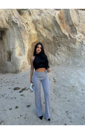 Gri Bel Büzgülü İspanyol Pantolon