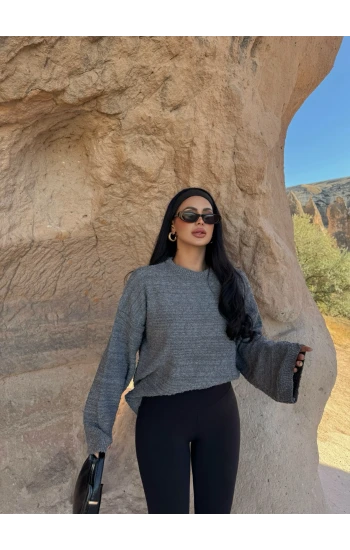 Gri Bisiklet Yaka Design Kazak