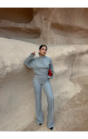 Gri Dik Yaka Yumoş İkili Takım