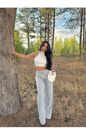 Gri Kalın Fitilli Kaşkorse Pantolon