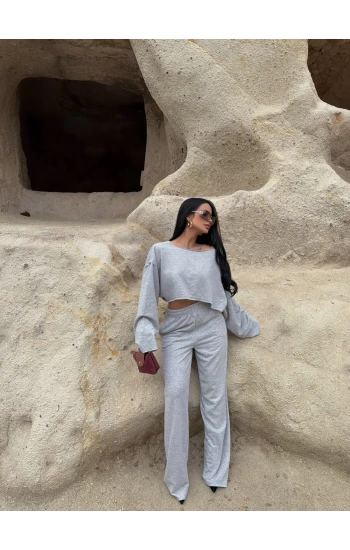 Gri Kayık Yaka Compact Takım