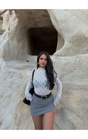 Gri Kırçıllı Kaşe Etek