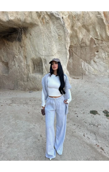 Gri Selanik Bol Paça Pantolon