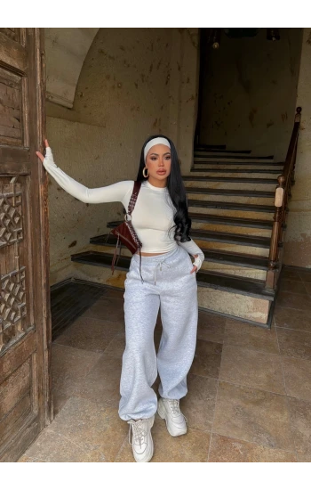 Gri Üç İplik Stoperli Eşofman Altı