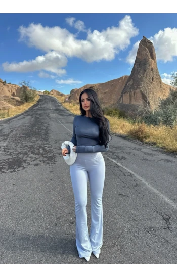 Gri Yüksek Bel İspanyol Tayt