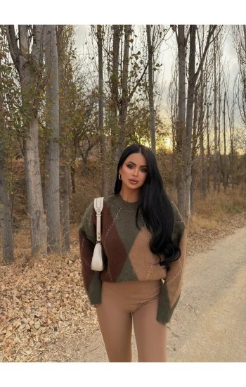 Haki Baklava Desen Kazak