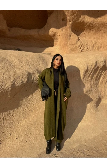 Haki Basic Uzun Triko Hırka