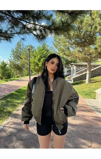 Haki İçi Dolumlu Bomber Mont