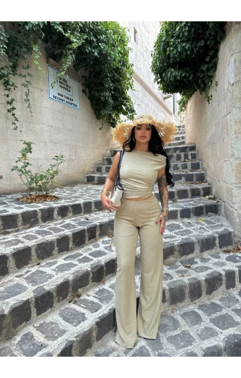 Haki Kayık Yaka Compact İkili Takım