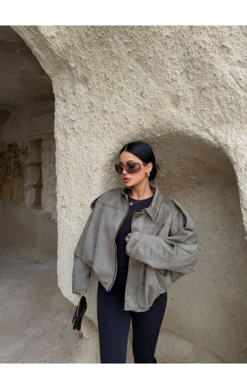 Haki Süet Oversize Bomber Mont