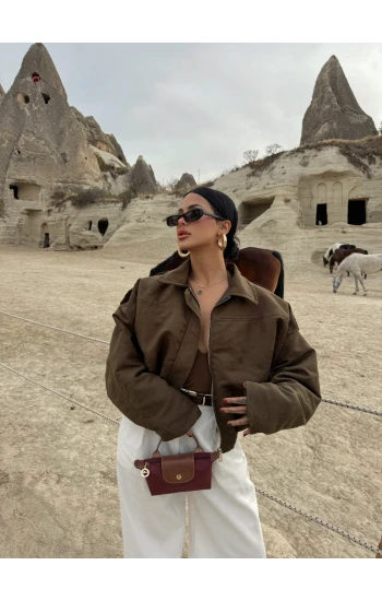 Haki Süet Oversize Mont