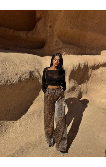 Işıltı Leopar Desen Pantolon