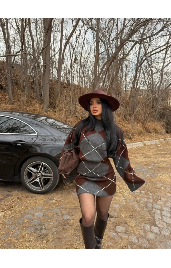 Kahve Baklava Desen Triko Takım