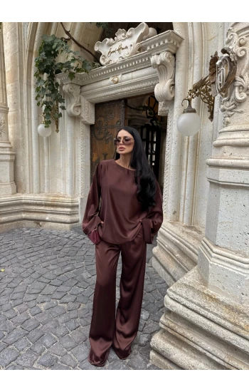 Kahve Basic Saten İkili Takım