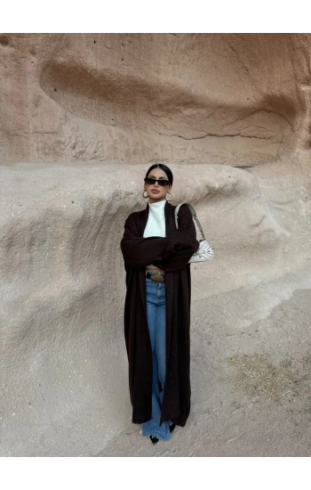 Kahve Basic Uzun Triko Hırka