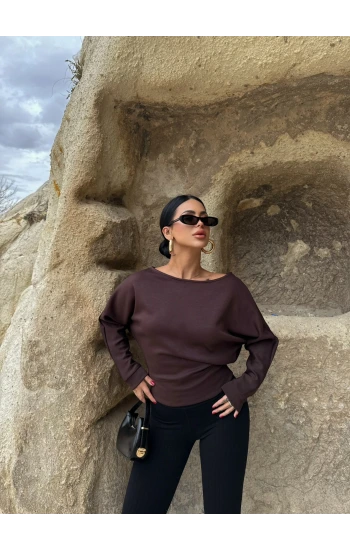 Kahve Bel Korseli Modal Sweat