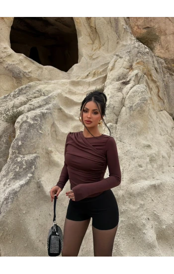 Kahve Büzgülü Basic Crop