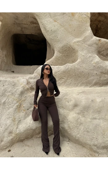 Kahve Çift Fermuarlı İspanyol İkili Takım