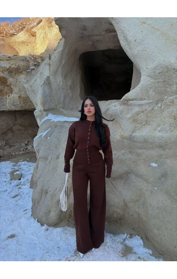 Kahve Çıtçıtlı Triko İkili Takım