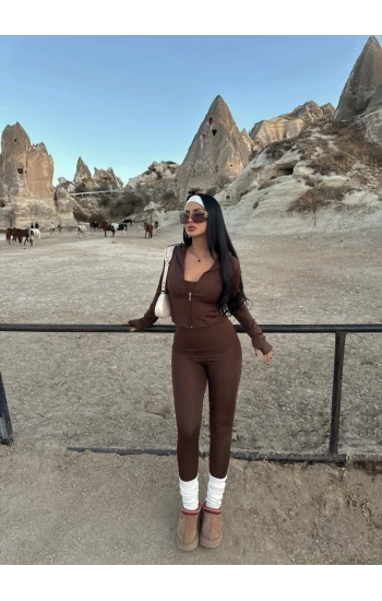 Kahve Dalgıç Fermuarlı Üçlü Takım