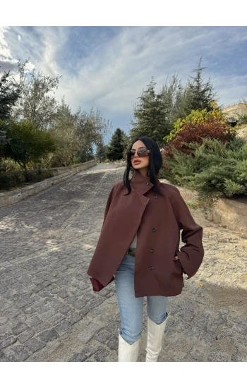 Kahve Dik Yaka Trençkot